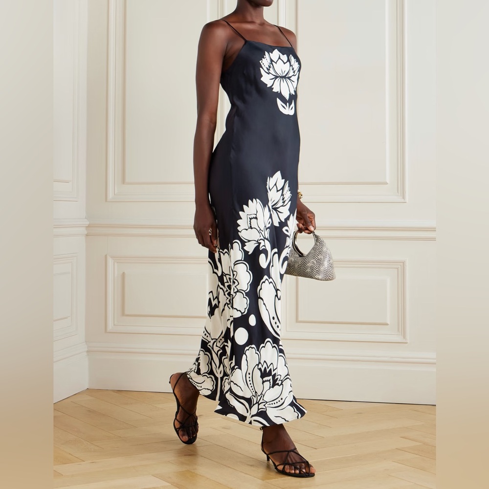 Farm Rio Black and White Floral Arabesque Silk Dress - Picture 3 of 5
